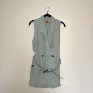 Katie MFG | Green Belted Sleeveless Sheath Blouse with Notched Collar